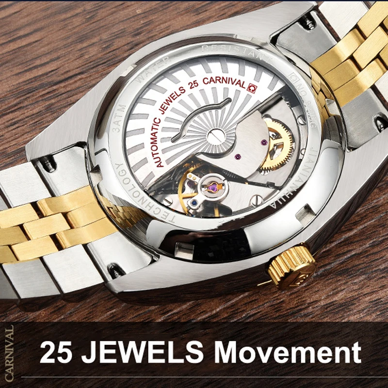 CARNIVAL Classic Diamond Time Automatic Mechanical Watches For Men Fashion Luminous Calendar Luxury Business Watch Men's - view 5