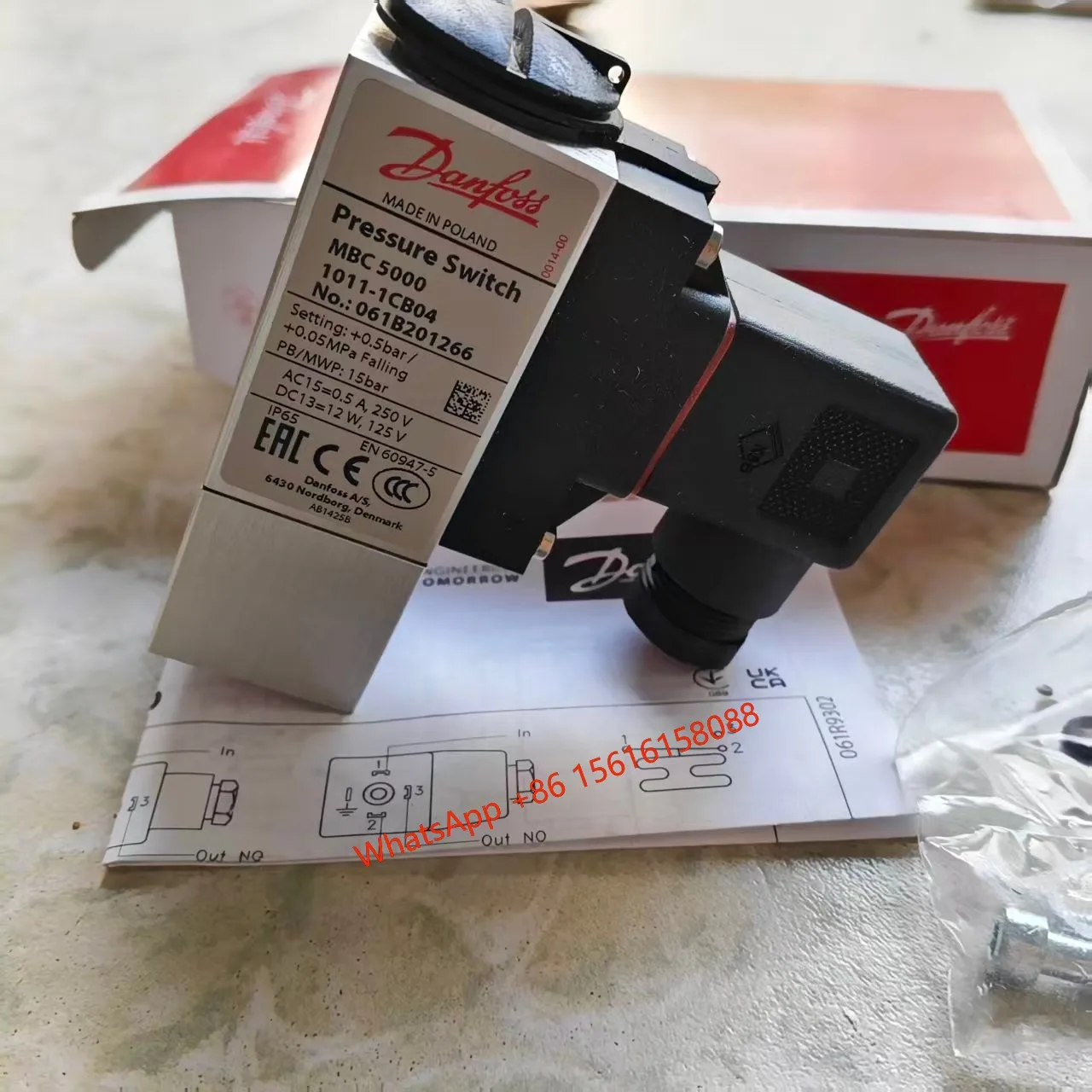 Brand new for Danfoss pressure switch MBC5000 1011-1CB04 Setting: +0.5bar 061B201266