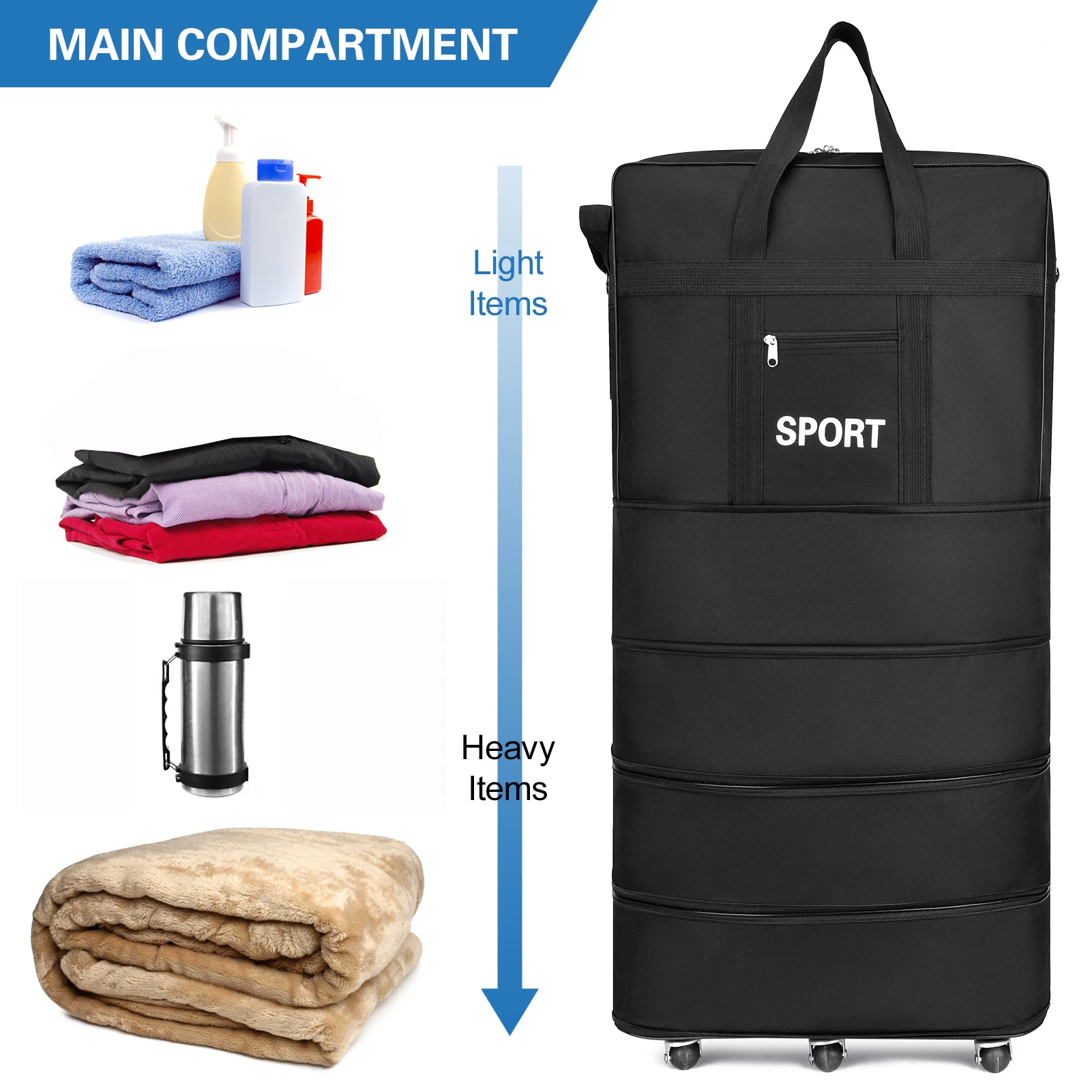 45-22inch Waterproof Portable Travel Rolling Suitcase Air Carrier Bag Unisex Expandable Folding Oxford Suitcase Bags With Wheels