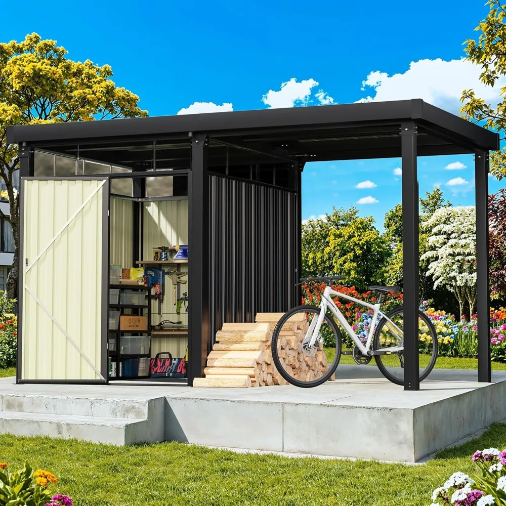 

2-in-1 Outdoor Storage Shed & Gazebo, 7x8FT Metal Lockable Shed and 7x8FT Open-Sided Pergola, Gutter Design