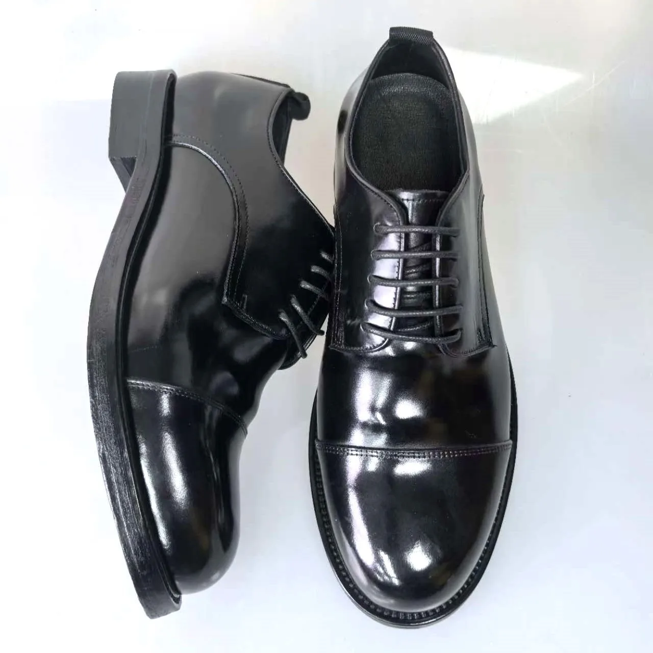Men's Handmade Shell Cordovan Derby Shoes, Goodyear Welt Construction with Leather Sole, Business Casual Round Toe Dress Shoes