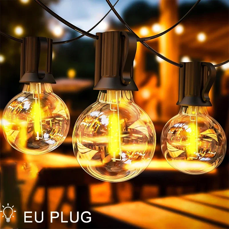 

Nice Fairy Lights Outdoor Power, 220V EU Plug 50LED Bulbs Warm White G40 Bulb Plastic, IP44 Waterproof