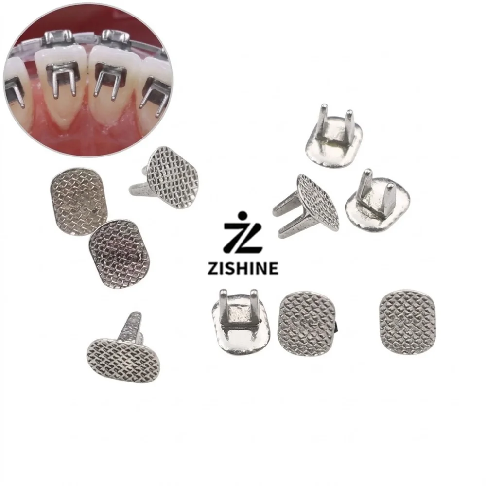 10Pcs Dental Orthodontic Lingual Buttons Mesh Base Ceramic Round Rectangular Bondable Button Braces Dentist Treatment Tool
