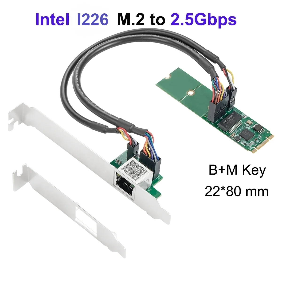 

Intel I226 Chipse 2.5GBase-T 1 Port 2500Mbps M.2 b key M key to PCIe 2.5gb Ethernet Card RJ45 Lan Controller Card