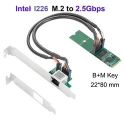 Intel I226 Chipse 2.5GBase-T 1 Port 2500Mbps M.2 b key M key to PCIe 2.5gb Ethernet Card RJ45 Lan Controller Card