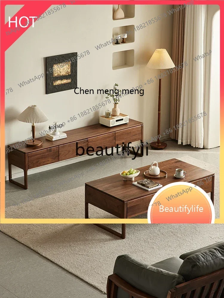 

32 North American black walnut TV cabinet Nordic simple all-solid wood floor cabinet Living room locker2936