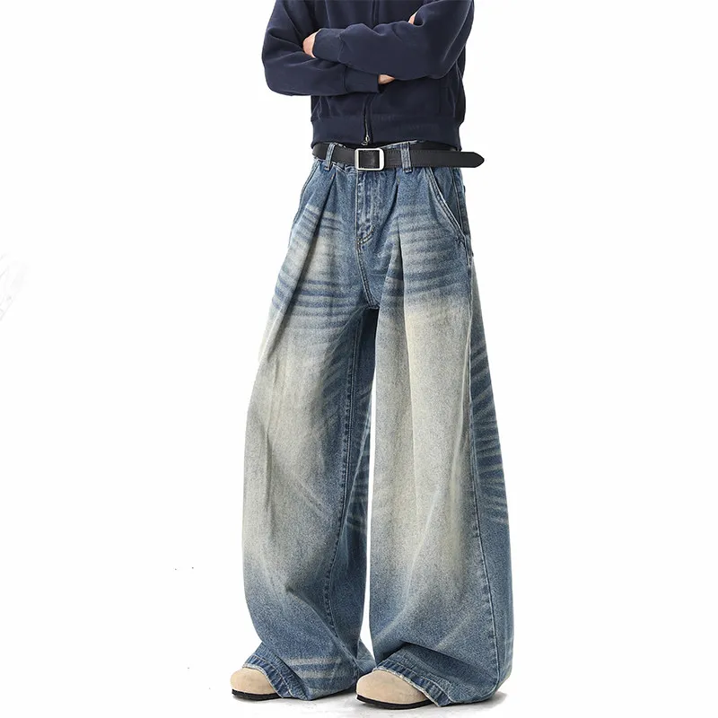 

Мужские джинсы Waed American Casual с широкими штанинами, модные свободные брюки, прямые, дышащие, из хлопка, с 3D-кроем