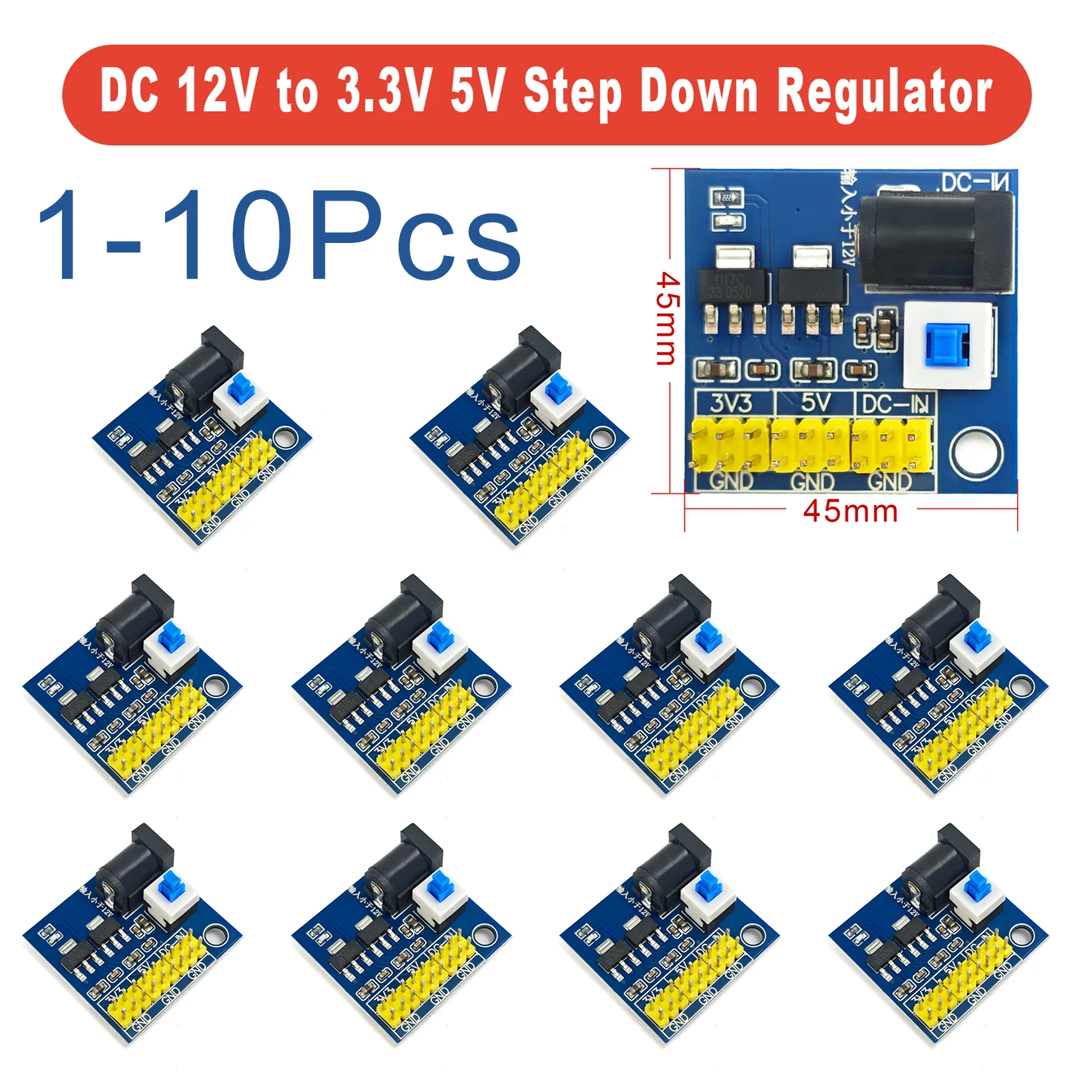 Multi Output Voltage Conversion DC 12V to 3.3V 5V 12V Step Down Buck Power Supply Module For Arduino