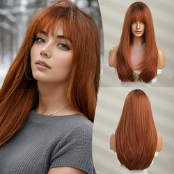 ELEMENT Synthetic Long Straight Ombre Orange Red Wigs for Women Wig Daily Party Cosplay Heat Resistant Natural Headband