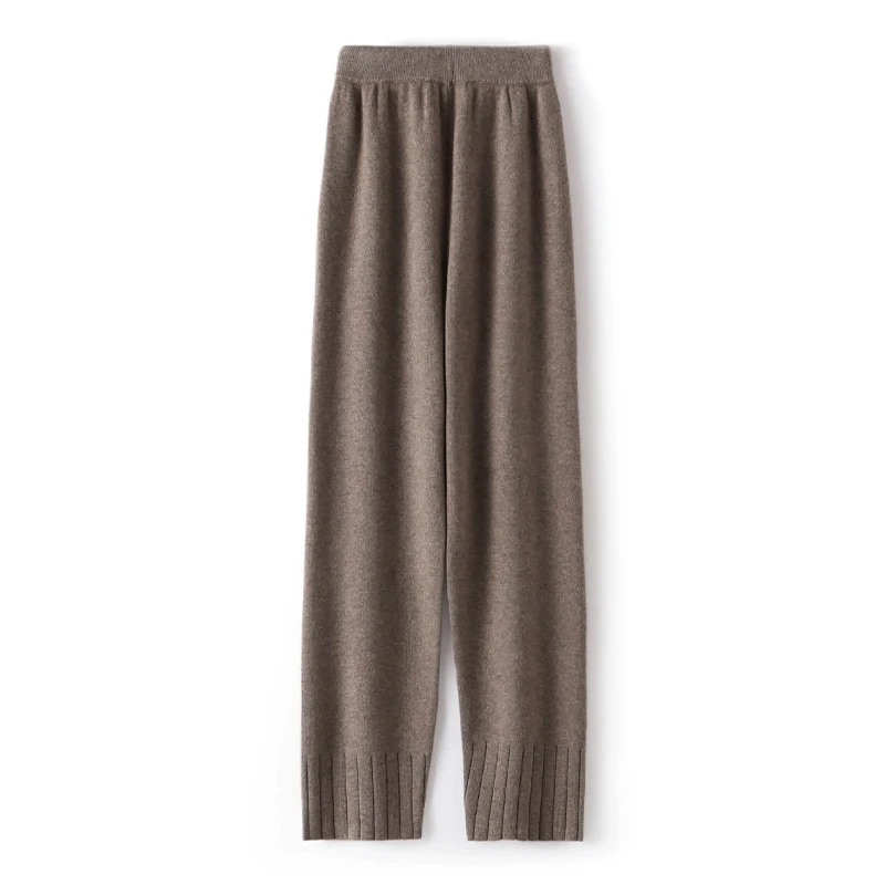 New Classy Women 100% Merino Wool Pencil Pants Autumn Winter Classy Woman Wool Trousers Soft Warm Hemline Thread Knitted Pants
