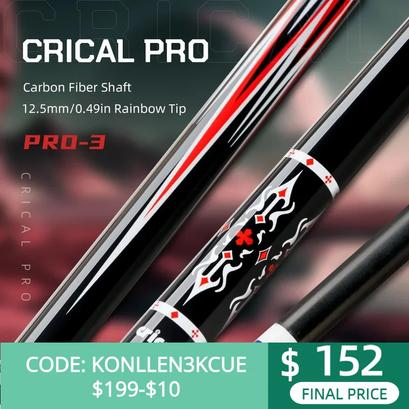 

CRICAL Pool Cue Stick Carbon Fiber shaft 58" Billiard Cue Sticks Professional Low Deflection Pool Sticks with 3/8*8 Pin Joint