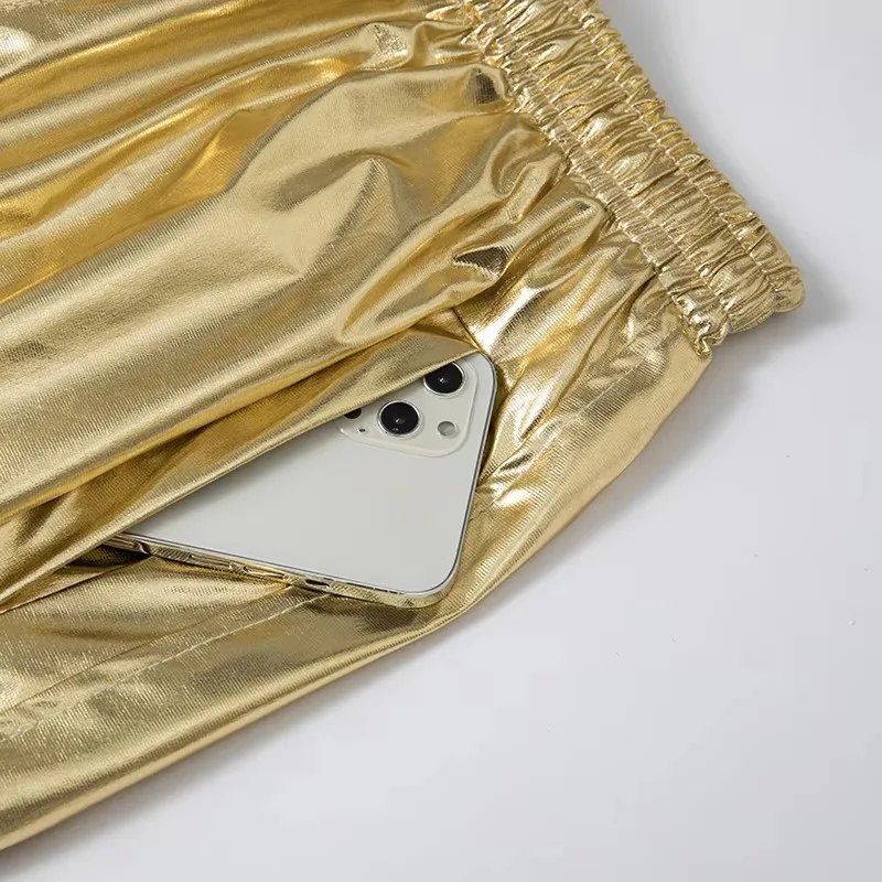 Shiny Metallic Gold Sweatpants Joggers for Men Streetwear Hip Hop Pants Nightclub Stage Singer Costume Autumn Solid Trousers