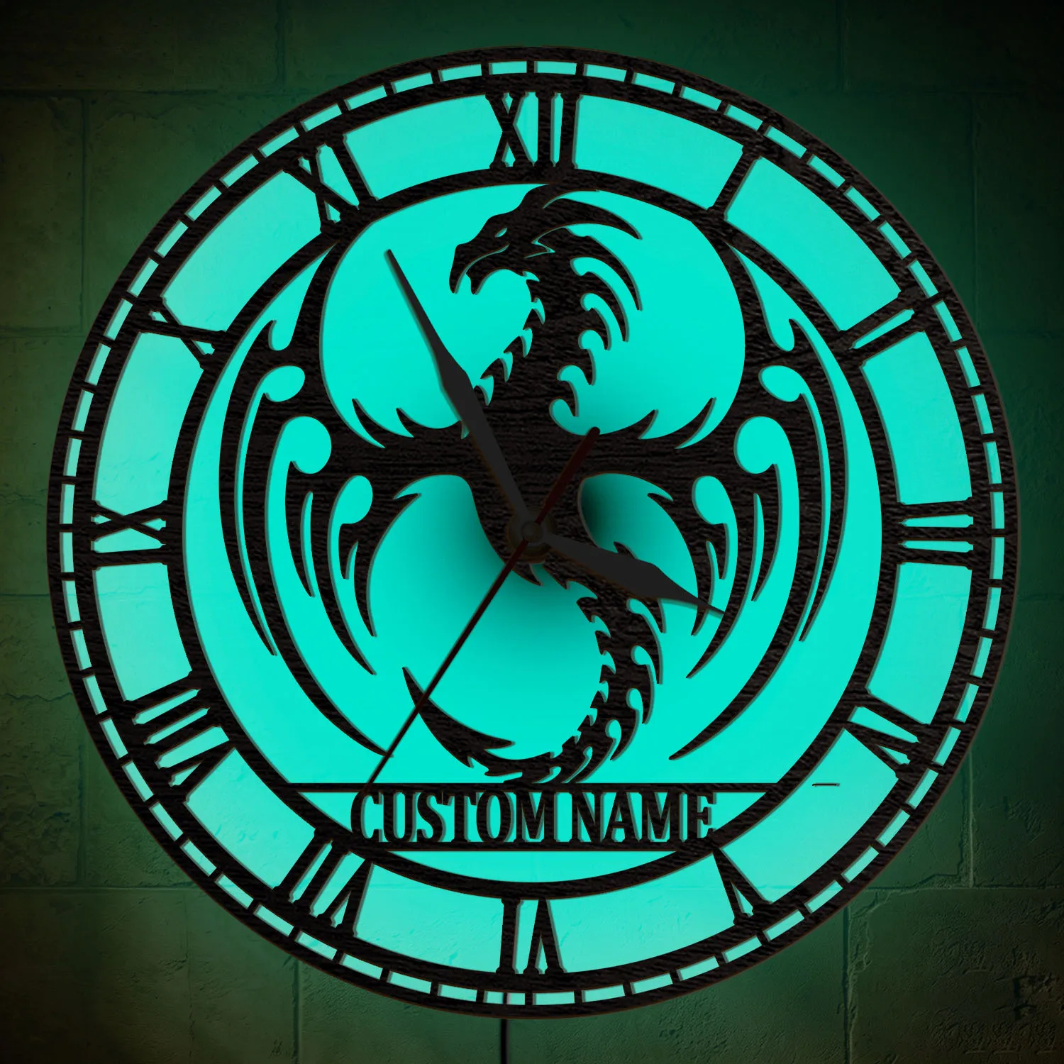 Personalized Dragon LED Night Light Wall Clock for Man Cave Game Room Fantasy Wall Decor Illuminated Wooden Clock Glow in Dark