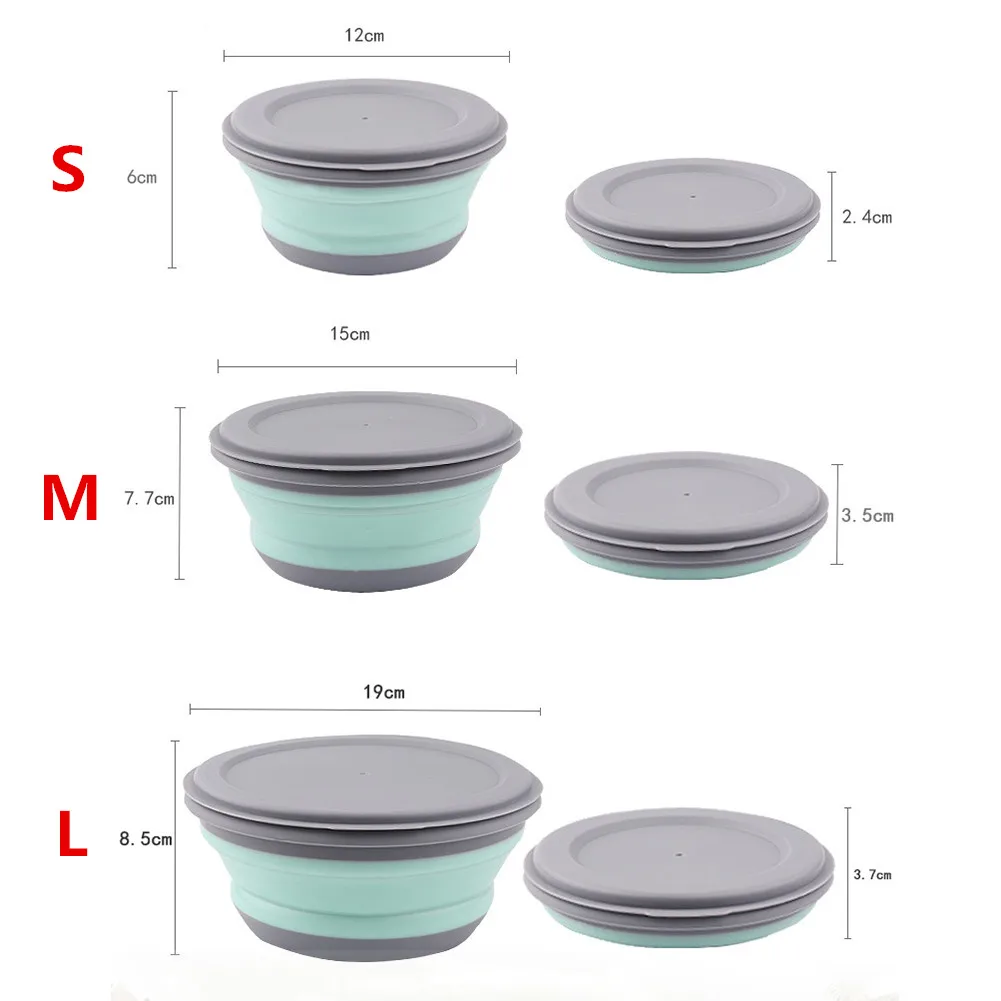 Portable Folding Lunch Box Bowl Sets Silicone 3Pcs/Set Food Container Outdoor Camping Tableware Set Foldable Salad Bowl with Lid