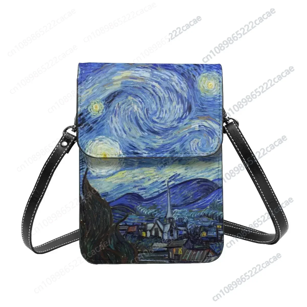 Moon Vincent Van Gogh Shoulder Bag Starry Night Female Gift Mobile Phone Bag Funny Leather Office Bags Customized Shoulder Bag