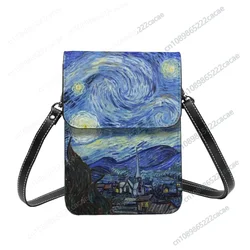 Moon Vincent Van Gogh Shoulder Bag Starry Night Female Gift Mobile Phone Bag Funny Leather Office Bags Customized Shoulder Bag