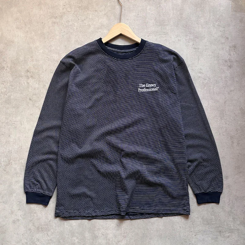 The Ennoy pure cotton pinstripe long-sleeved T-shirt spring and autumn loose round neck trendy all-match top