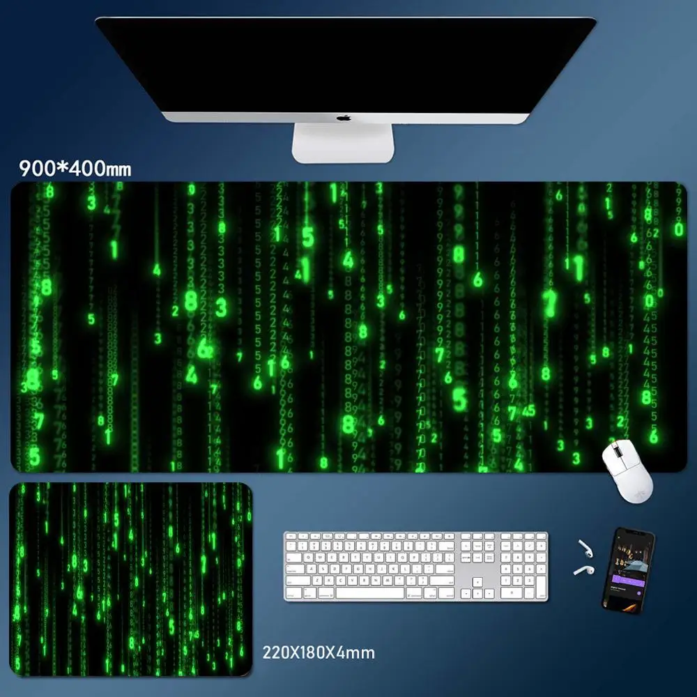 Matrix Binary Code mousepad Computer Accessories Desk Table Keyboard and Mouse Mats Desktops Gaming Pc Gamer Cabinet Laptop Mat