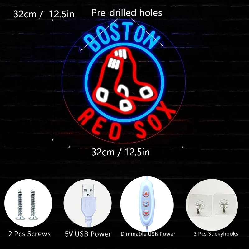 Neon Sign 12.5x12.5in, Dimmable Baseball Team LED Neon Light, USB Powered Wall , Game Room,Christmas Gift for Holiday Decoration