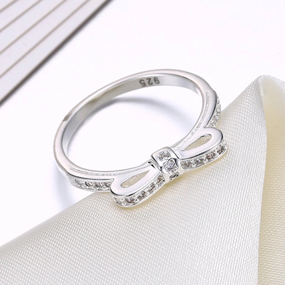 

925 Sterling Silver Simple Bowknot crystal Rings For Women size 6/78/9/10 Luxury Fashion Party Wedding Accessories Jewelry Gifts