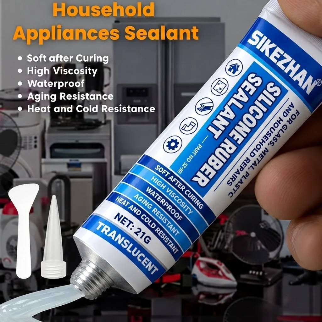 Clear Silicone Rubber Sealant Waterproof Adhesive Glue for Plastic Metal Glass Appliance Repair, Multi-Purpose Caulk Paste
