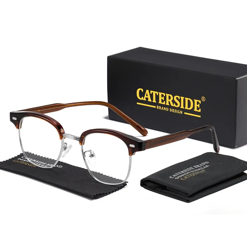 Caterside novo masculino meia armação óculos ópticos quadro feminino retro simples arte anti luz azul ultra leve armação de óculos ópticos