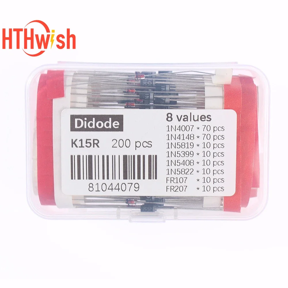 200pcs/350pcs Diodes Assorted Kit Schottky Diode / Rectifier Diode1N4148 1N4007 1N5822 FR107 FR207 Diy Electronics