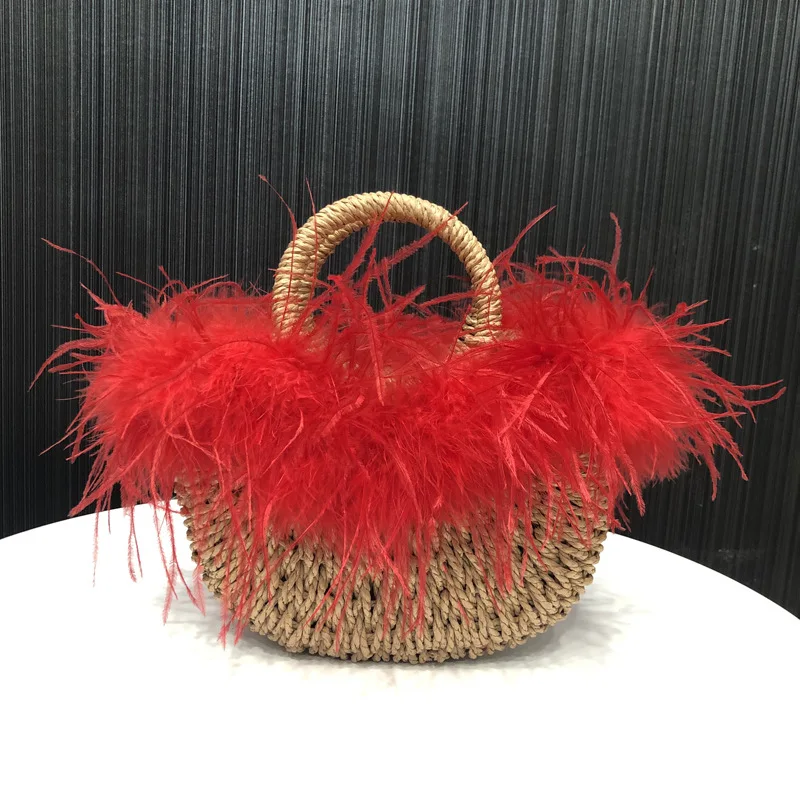 Women's ostrich feather bag, Straw woven handbag summer woven bag, handbag,straddle fashion wallet ,handmade