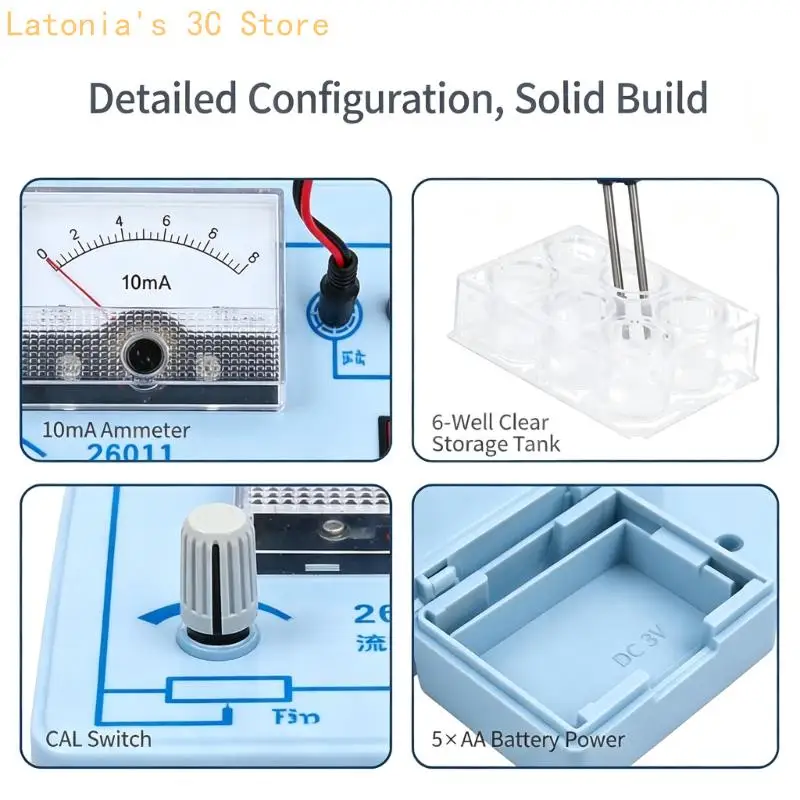 Solution Conductivity Tester Teaching Equipment with Direct Analog Readings, Plug-In Probe, and Multi-Sample Setups for