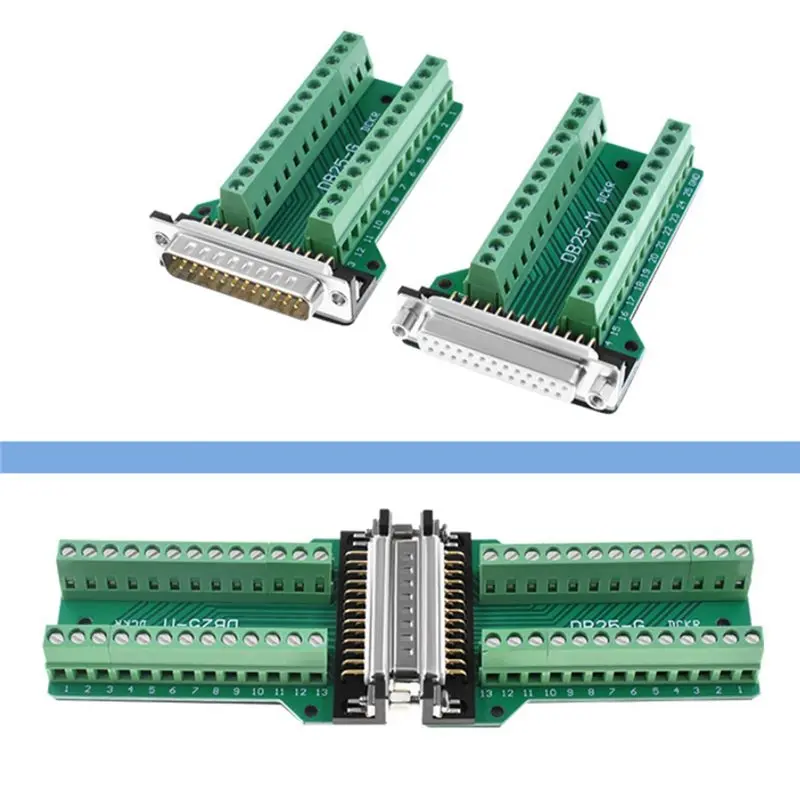 DT17 DB25 Male 25Pin Plug Breakout Board, 2 Row PCB Terminal Connector Solderless for Home Improvement Industrial Control