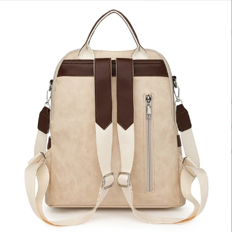 New Women's Fashion Classical Soft Leather Large Capacity Travel Backpacks Double Zipper Shoulder Bags Crossbody Backpack