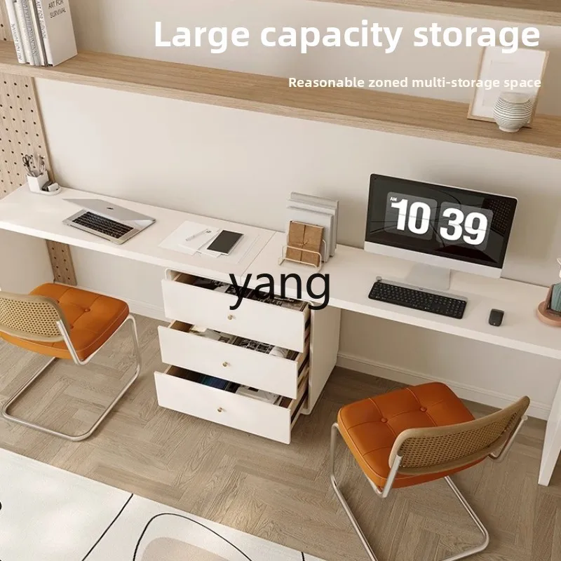 

LH cream wind solid wood double desk bookshelf bedroom small apartment computer desk storage cabinet integrated