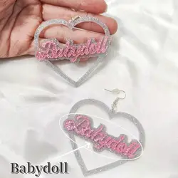 1pair Sweet And Lovely Acrylic Glitter Heart BABYGIRL Earrings BABYDOLL Dangle Earrings Suitable For Women Music Festival