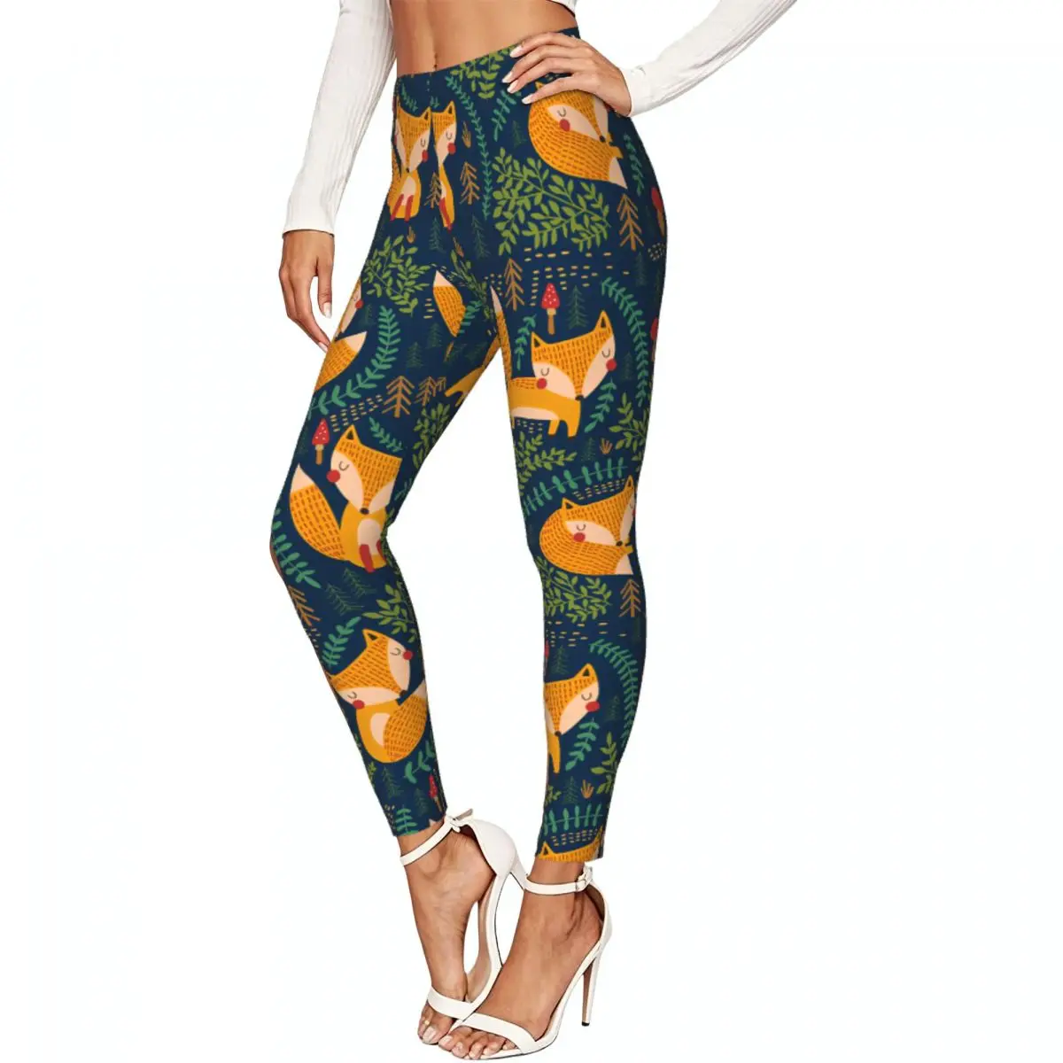 Cute Fox Print Women Stretchy Leggings High Elastic Comfortable Fitness Yoga Pants