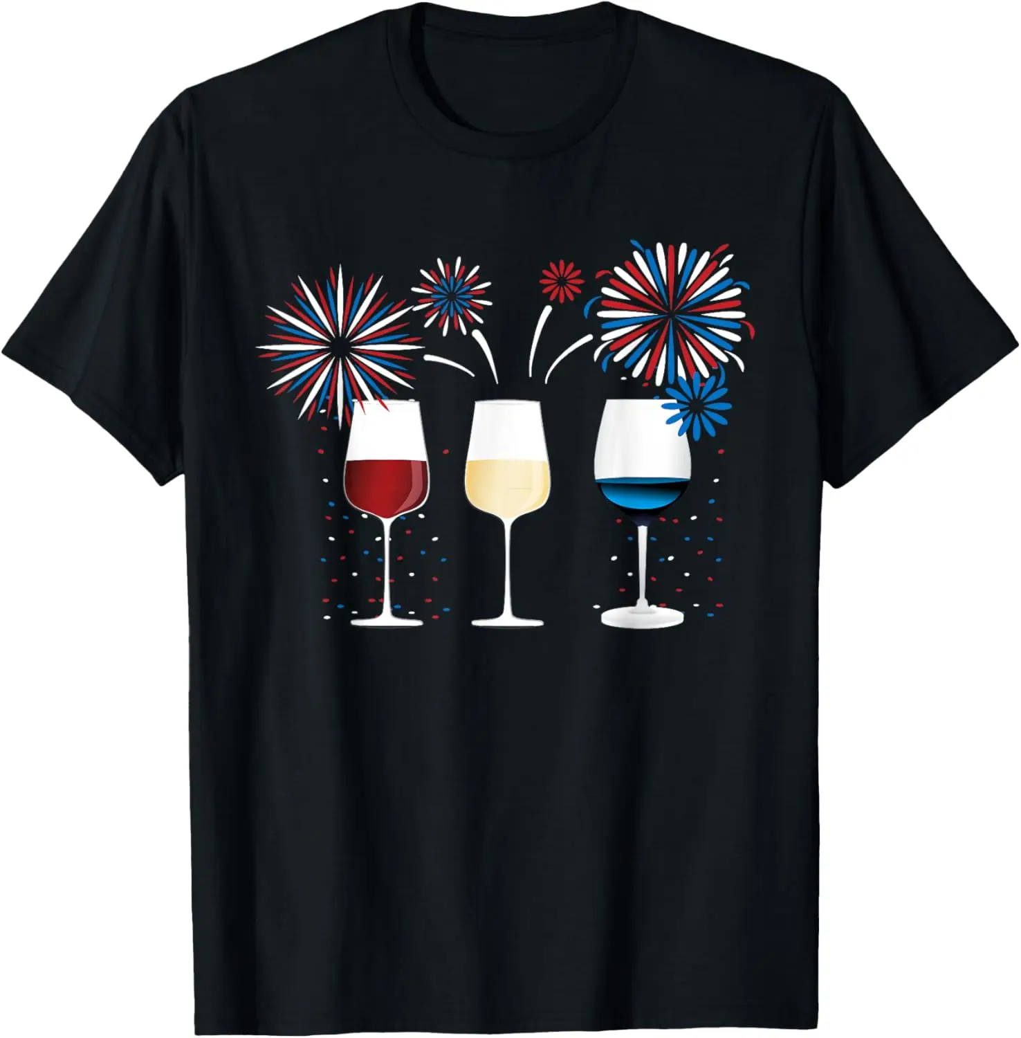 

Funny Wine Glass T-Shirt Red White and Blue Firework shirt