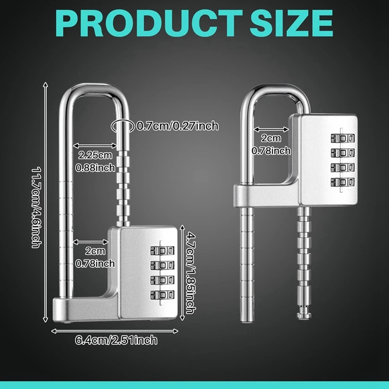 3CGRO-2 Pcs 4 Digit Combination Lock Code Cabinet Lock U Shaped Gym Locker Adjustable Padlock Long Shackle Lock For School