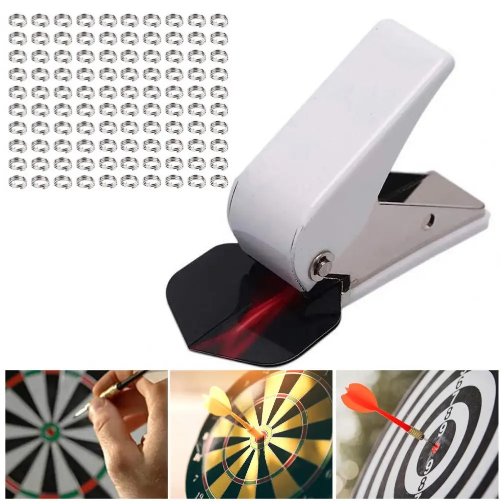 1 Set Dart Wing Puncher With 50/100Pcs Metal Spring Ring Professional Manual Dart Flight Hole Punch Tool Dart Accessories