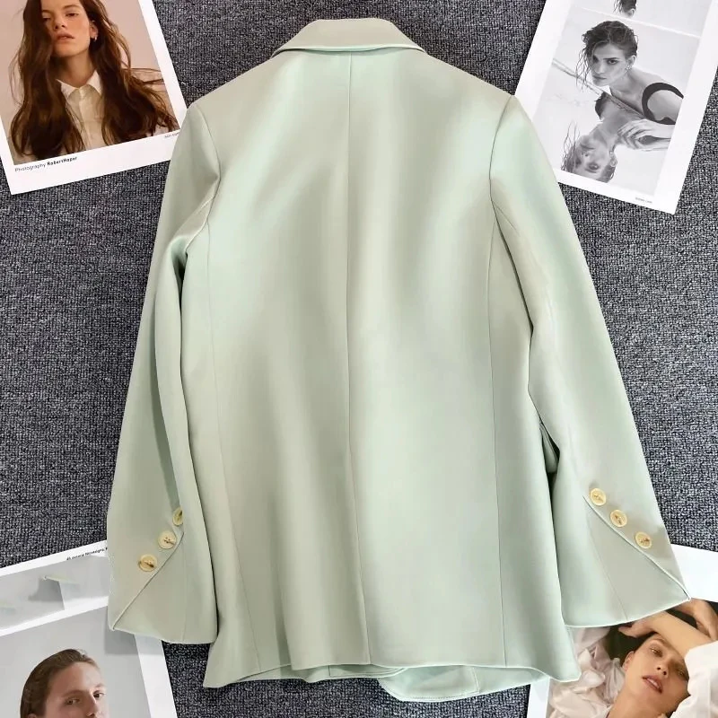 グリーンスーツコート春秋の女性の韓国ダブルブレストカジュアルブレザージャケットファッションルーズオールマッチブラウンブレザー生き抜く