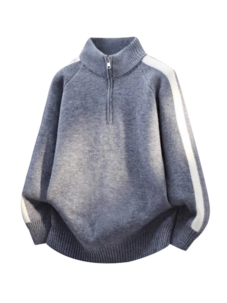

Men's Thiened f Zipper Stand Collar Knitted Sweater Trendy Splice Warm Top Casual Sle Long Sve Regular Length