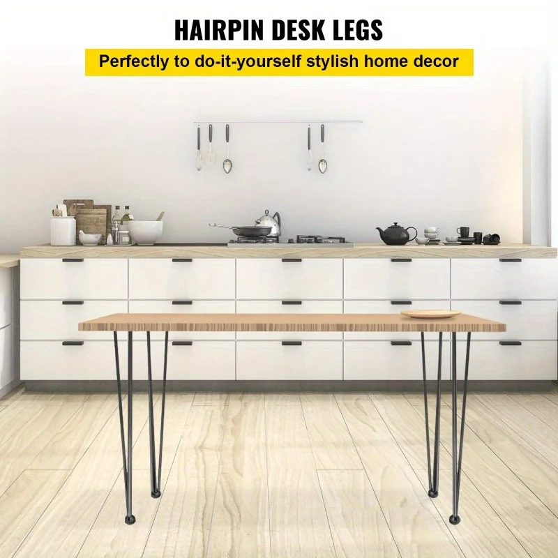 Household Cork Metal Table Leg Set for Coffee Tables and Dining Tables, 4 Piece Black Adjustable Screw Floor Protector