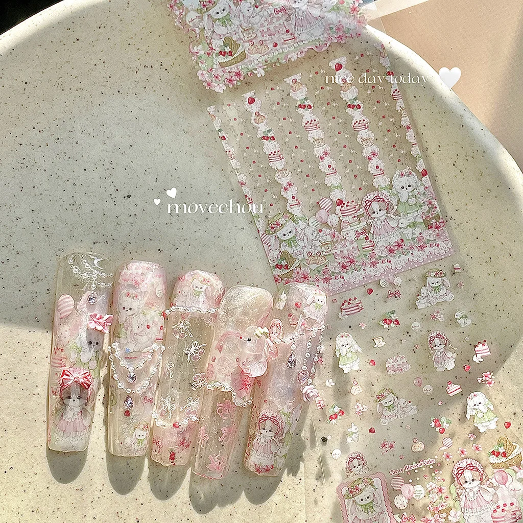 Adesivi per trasferimento manicure con simpatici animali disegnati a mano in stile coreano, fogli per unghie (è bisogno di essere abbinati con colla per trasferimento)