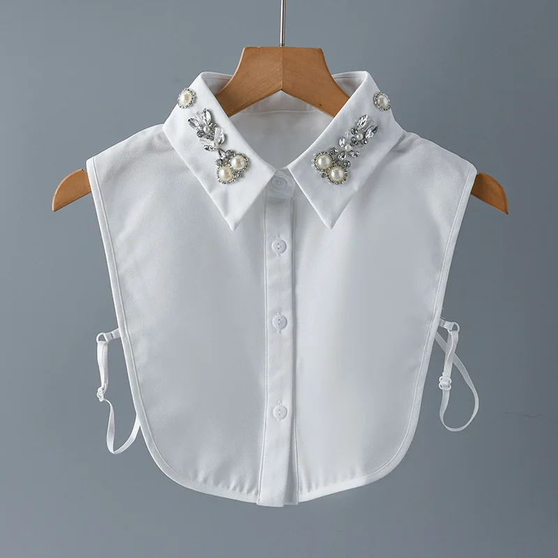 

Women's Pointed Neck Fake Collar Blouse Shirt Detachable Collar Rhinestone Embroider Lapel Tops Versatile Clothes Accessories