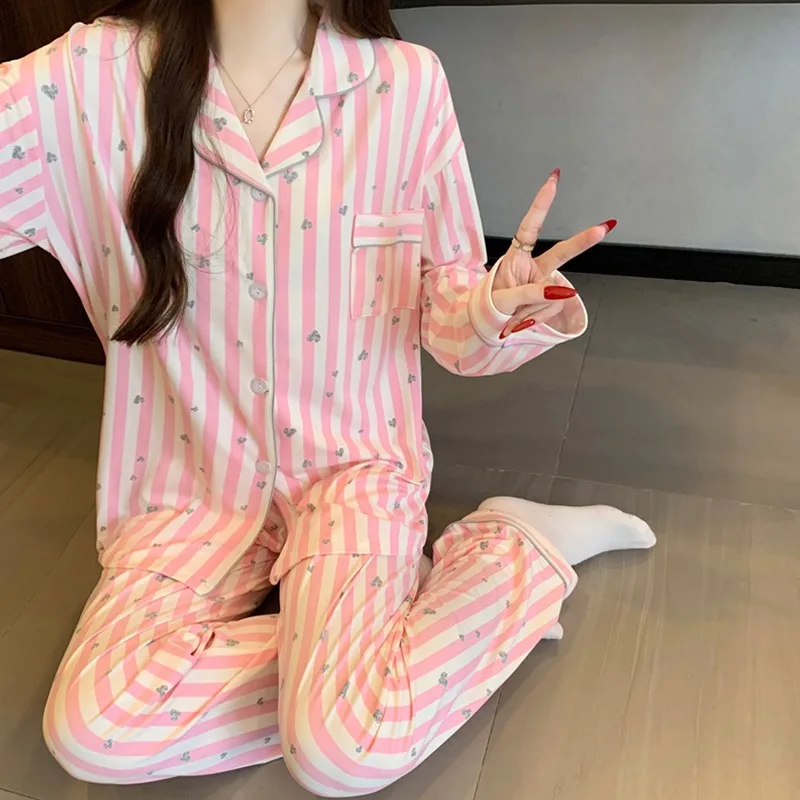 Französisches Luxus-Pyjama-Set mit Leopardenmuster für Damen, weiche Langarm-Nachtwäsche, lässige Vintage-Loungewear, neue Frühlings-Nachtwäsche – Detail 9