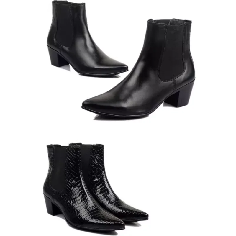 

Мужские туфли с заостренным носком на массивном высоком каблуке, с декоративными швами, плиссированные, с узором из камней