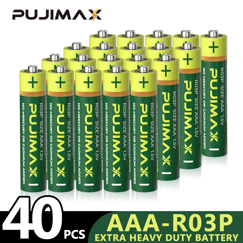 PUJIMAX  1.5V Carbon Zinc Battery AAA 40Pcs Disposable Dry Battery For Toys Calculator Remote Control Doorbell Electronic Scale