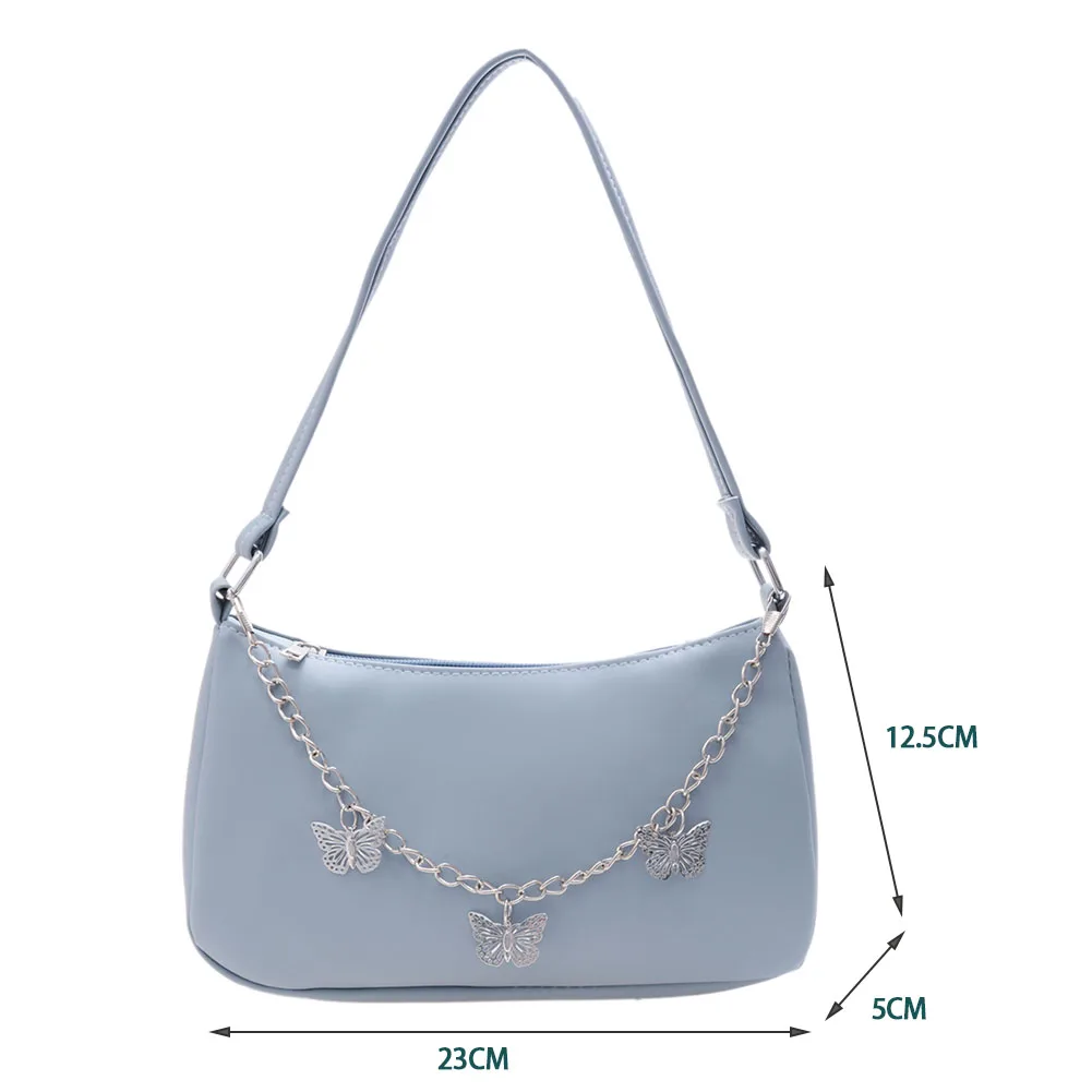 Vintage Women Butterfly Chain PU Leather Pure Color Small Shoulder Underarm Bags