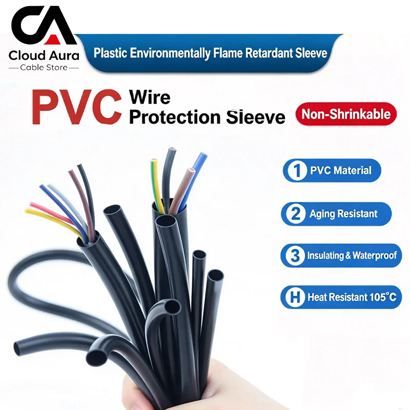 Black PVC Tube Flexible PVC Cable Sleeving Automotive Wiring Harness Plastic Wire Loom Protective Tubing ID1mm-20mm 2~50M