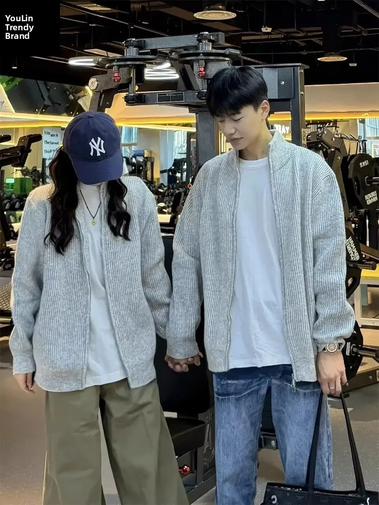 

Вязаный кардиган Cleanfit с воротником на молнии, унисекс, в расслабленном стиле, осенний, для пар, с длинным рукавом, прямой крой, вязаный свитер