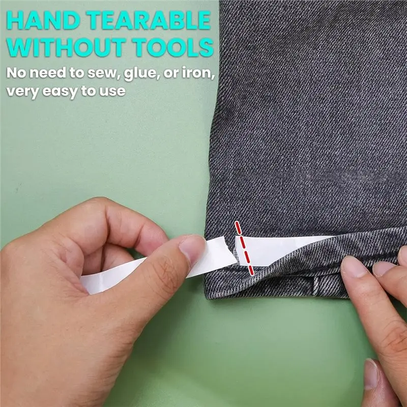 ABJO-No Sew No Ironing No Glue Hemming Tape Double Sided,Sticky Strong Adhesive Cloth Leather Tape Press-On Tape