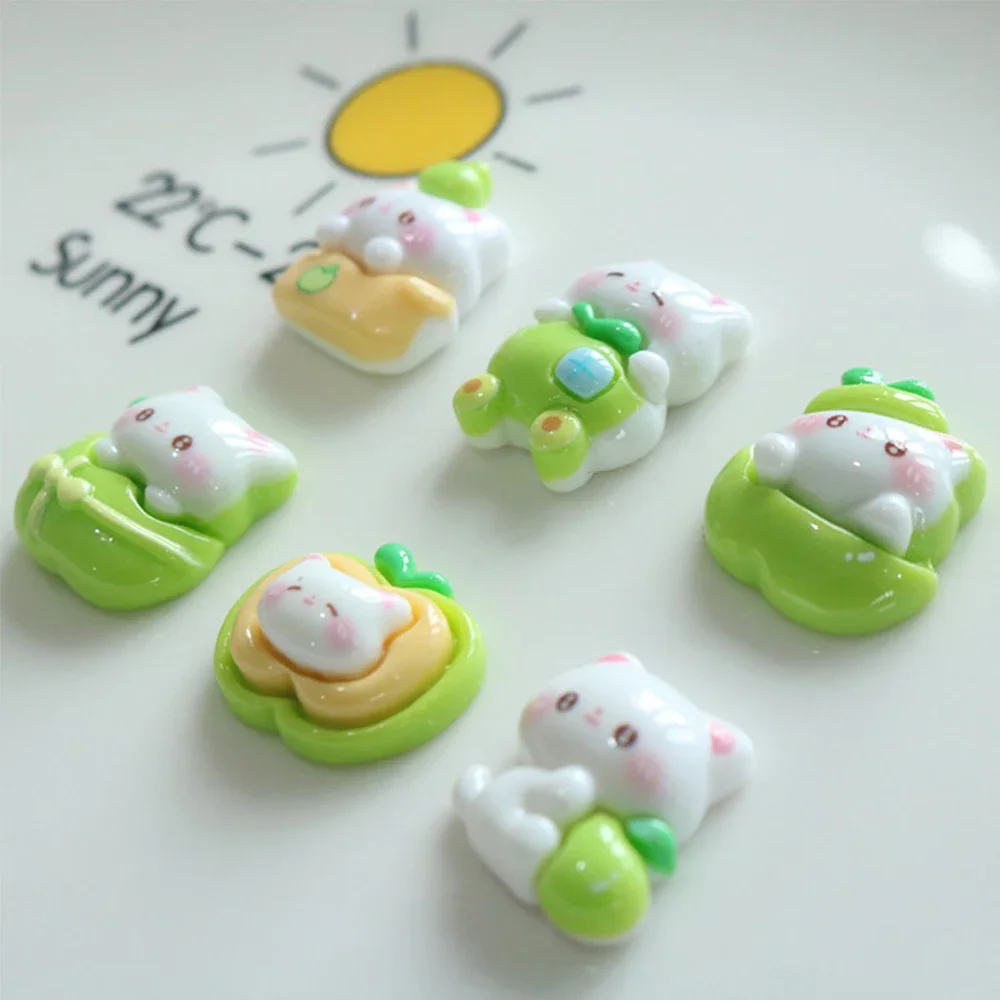 10 STKS Glanzende Groene Apple Cat Serie Hars Platte Achterkant Cabochons Voor Scrapbooking DIY Sieraden Ambachtelijke Versieringen Accessoires